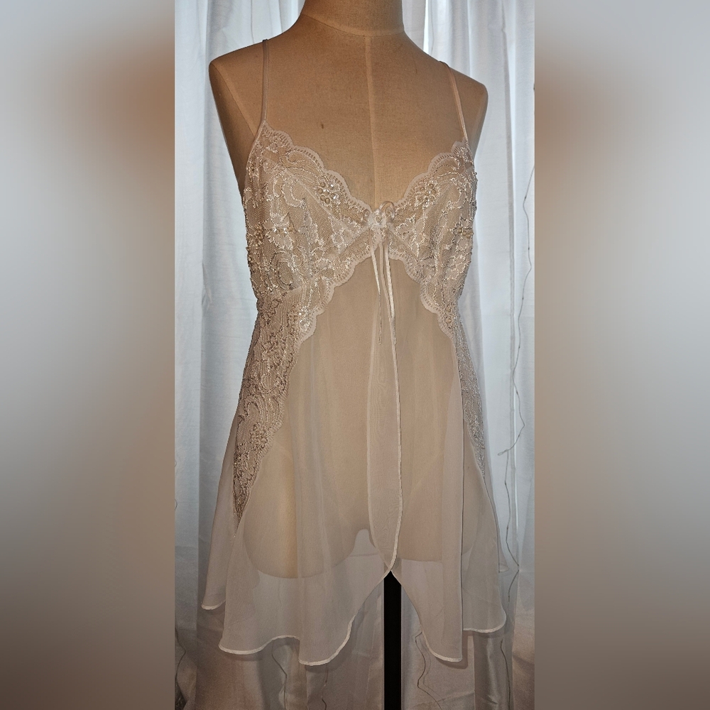 Seductive Wear Medium White Beaded Baby Doll Chemise